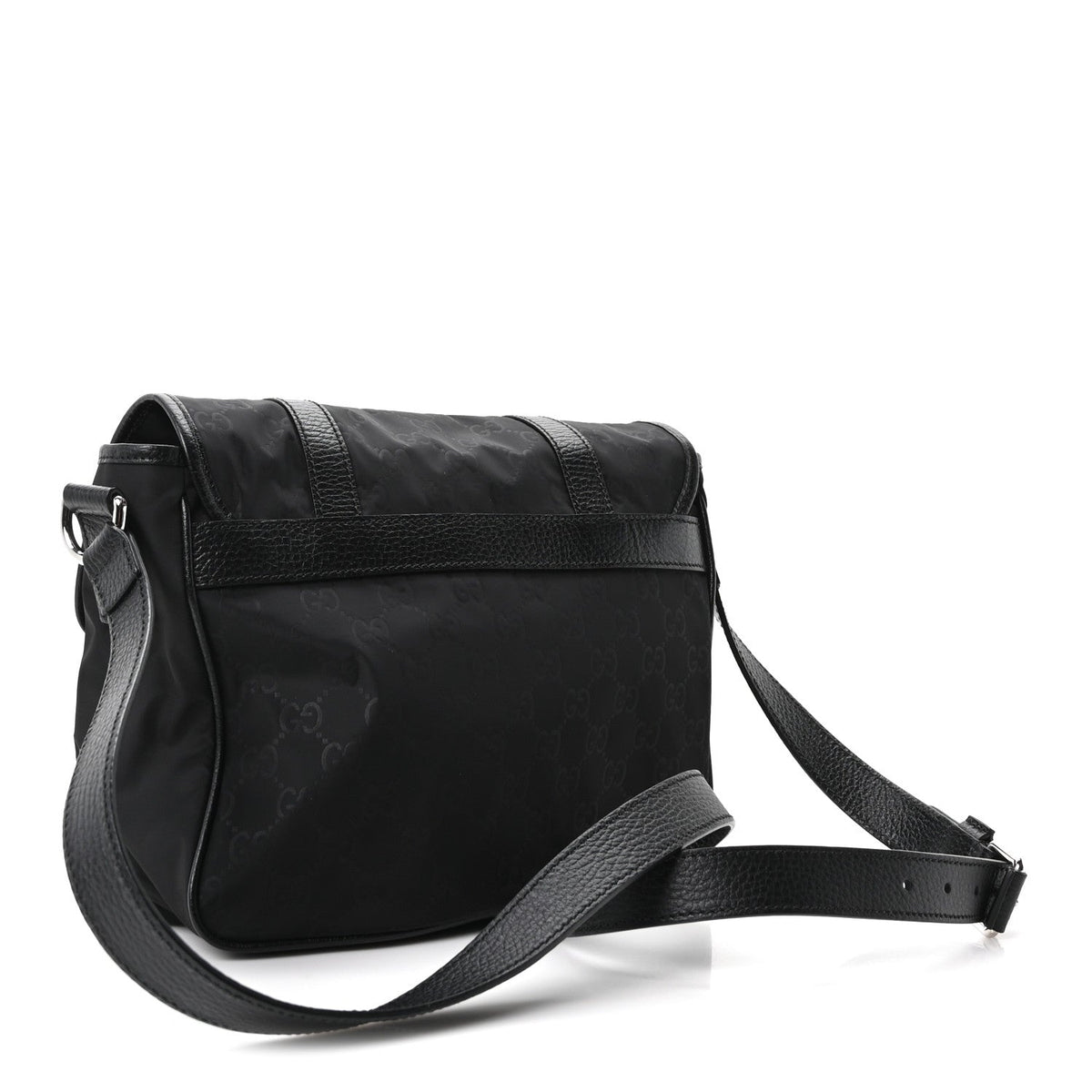 Nylon Monogram Double Buckle Flap Messenger Bag Black