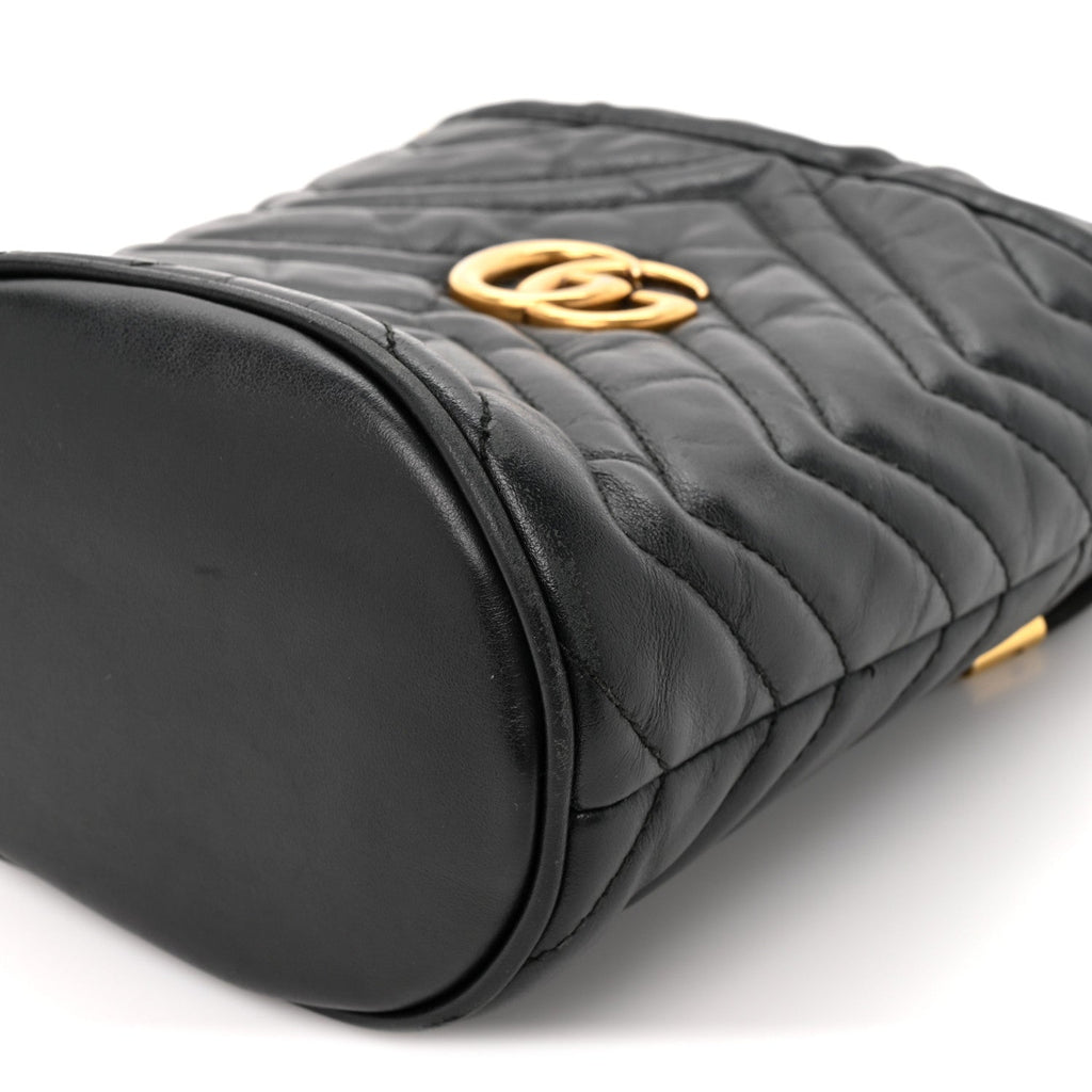 Calfskin Matelasse Mini GG Marmont 2.0 Bucket Bag Black