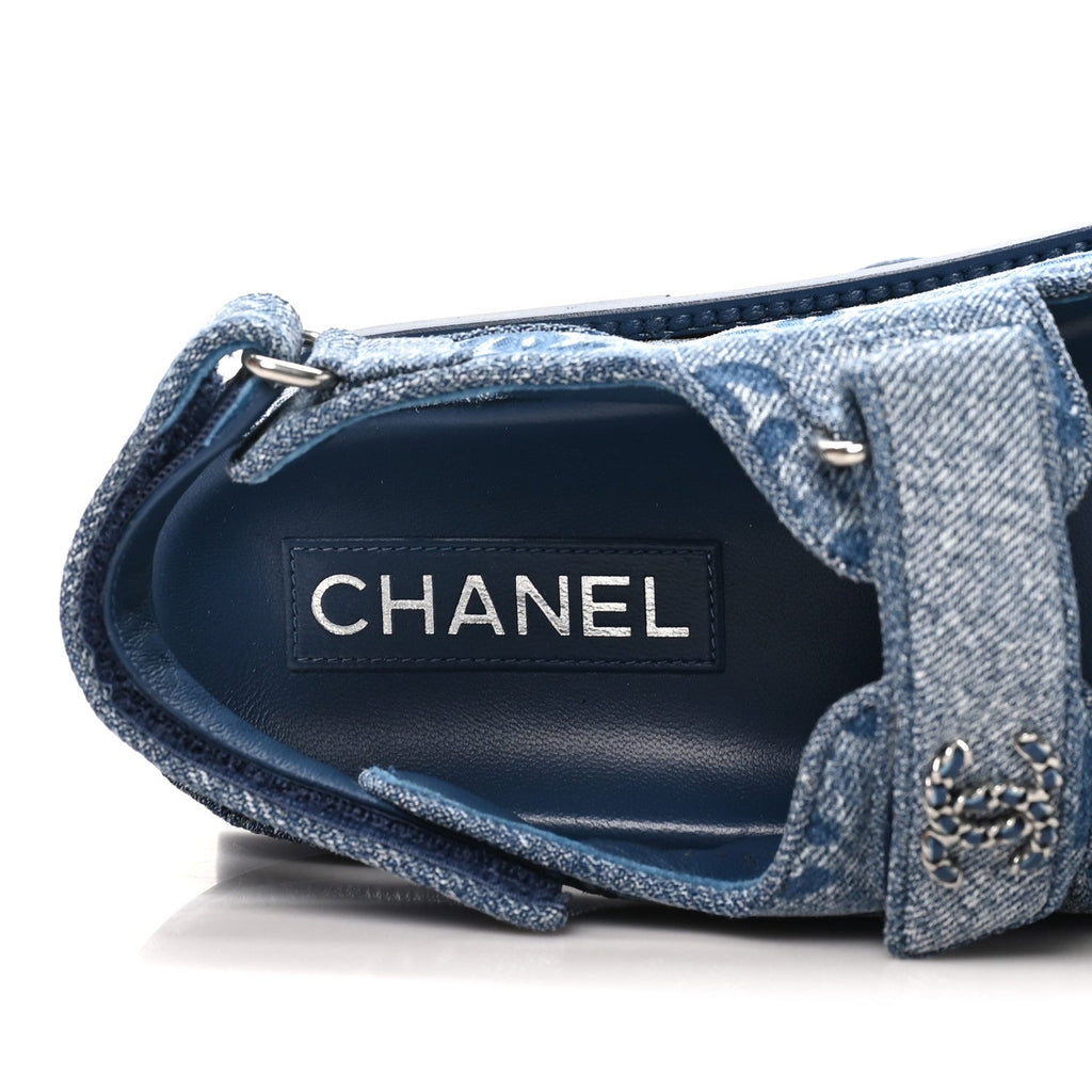 Denim CC Velcro Dad Chain CC Slide Sandals 38 Blue