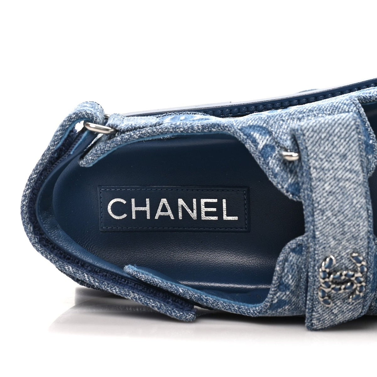 Denim CC Velcro Dad Chain CC Slide Sandals 38 Blue