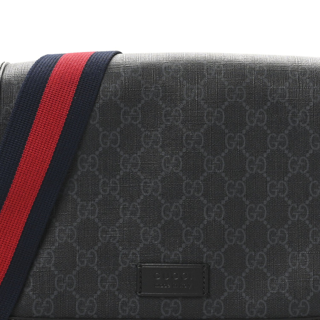GG Supreme Monogram Appia Calfskin Web Crossbody Bag Black Grey