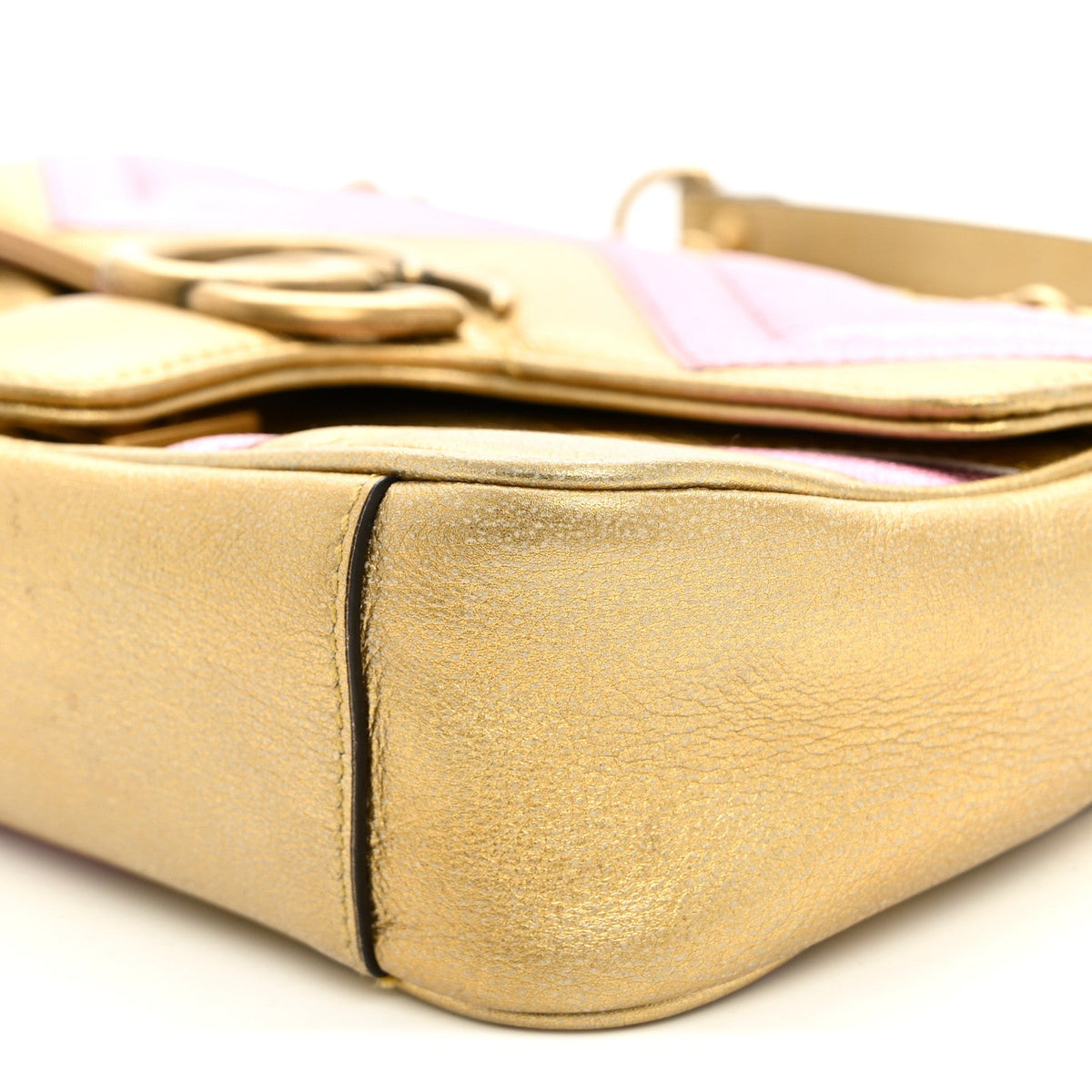 Metallic Calfskin Matelasse Mini GG Marmont Shoulder Bag Gold Pink