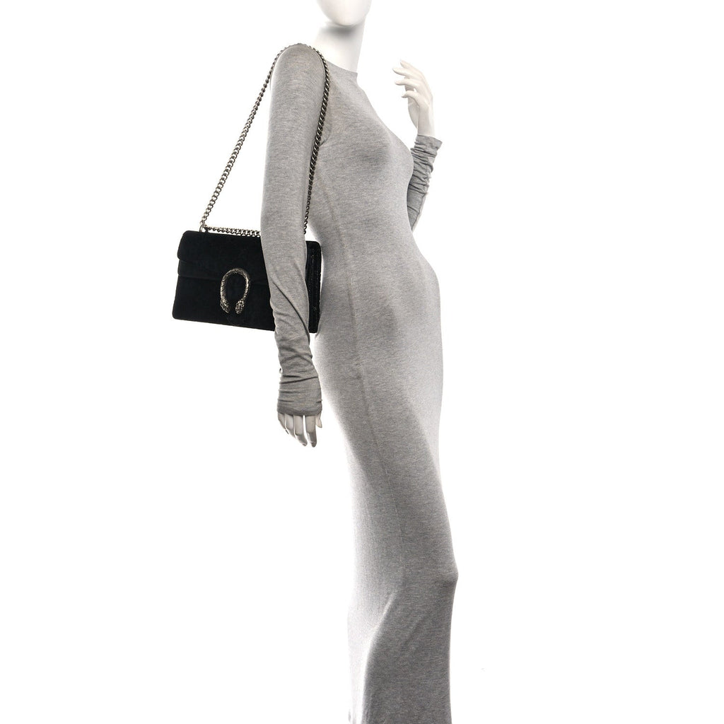 Velvet GG Monogram Small Dionysus Shoulder Bag Black