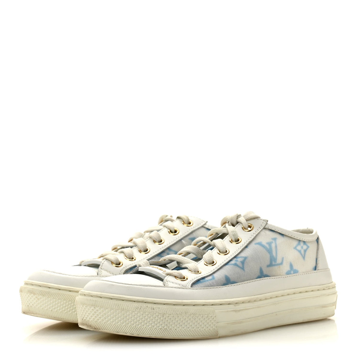 Technical Fabric Calfskin Monogram Stellar Sneakers 35  Blue