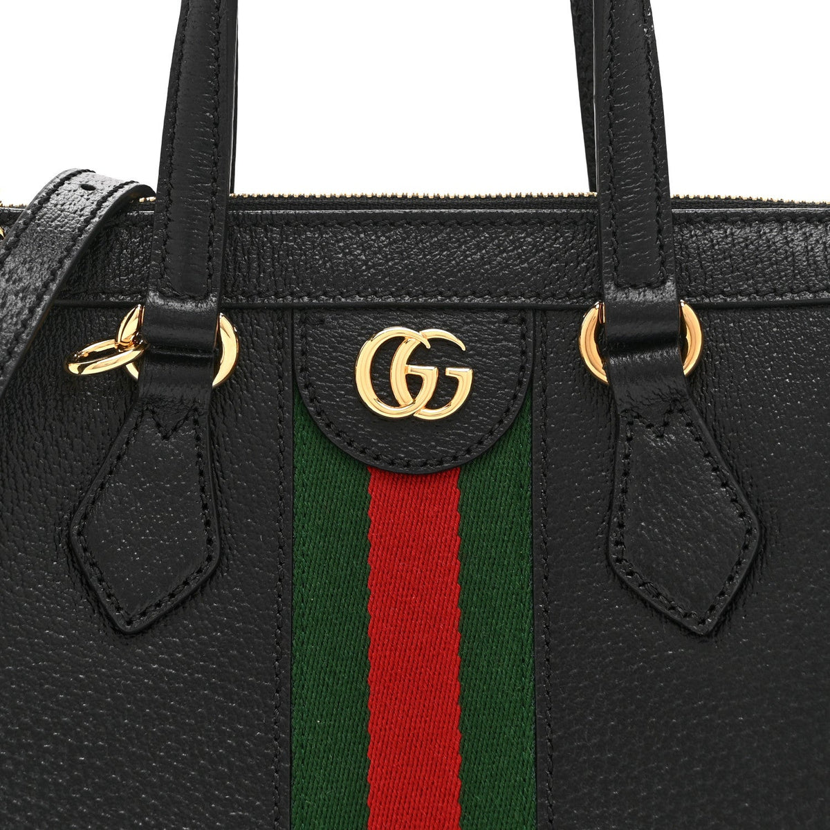 Textured Calfskin Web Small Ophidia Tote Bag Black