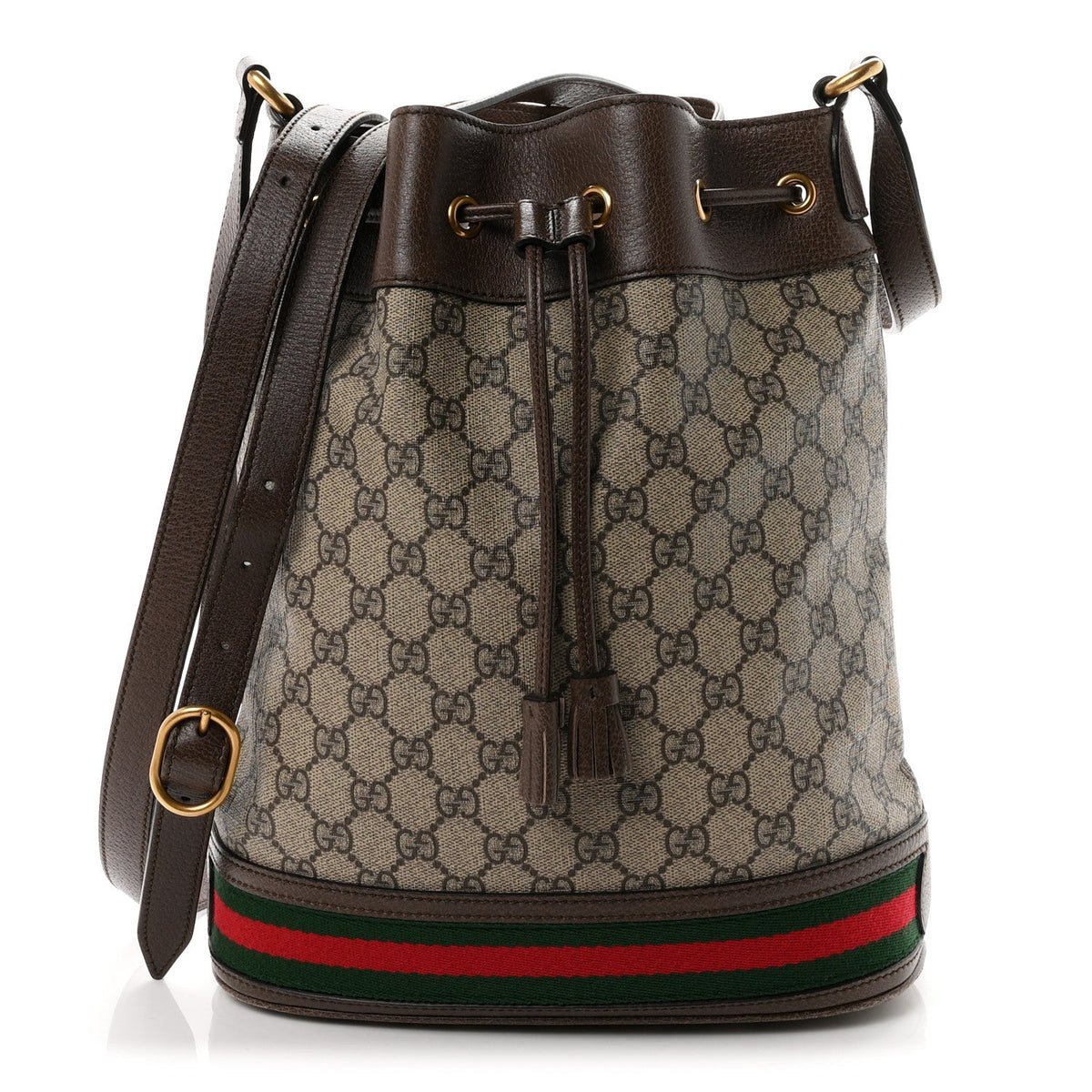 GG Supreme Monogram Web Ophidia Bucket Bag Brown