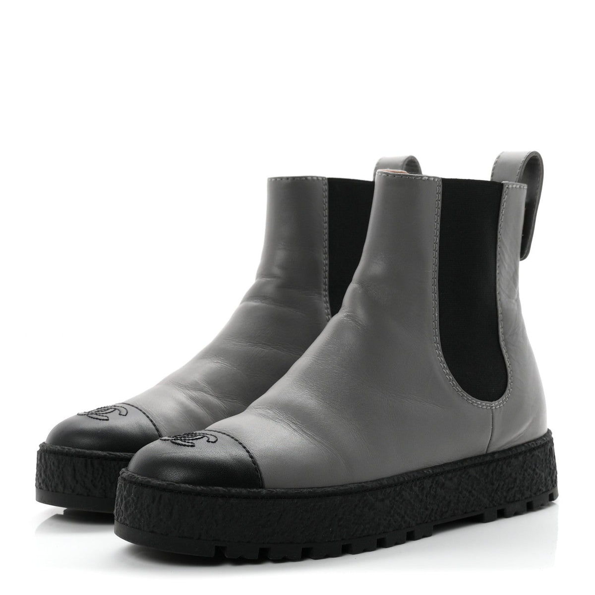 Calfskin Cap Toe CC Ankle Boots 38.5 Grey Black
