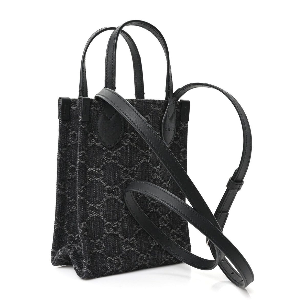 Denim Cuoio Harness GG Monogram Mini Ophidia Tote Bag Black Medium Grey