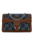 New Denim GG Monogram Dollar Calfskin Enamel Super Mini Dionysus Shoulder Bag Blue Tea Cuir Epilog Electric Blue
