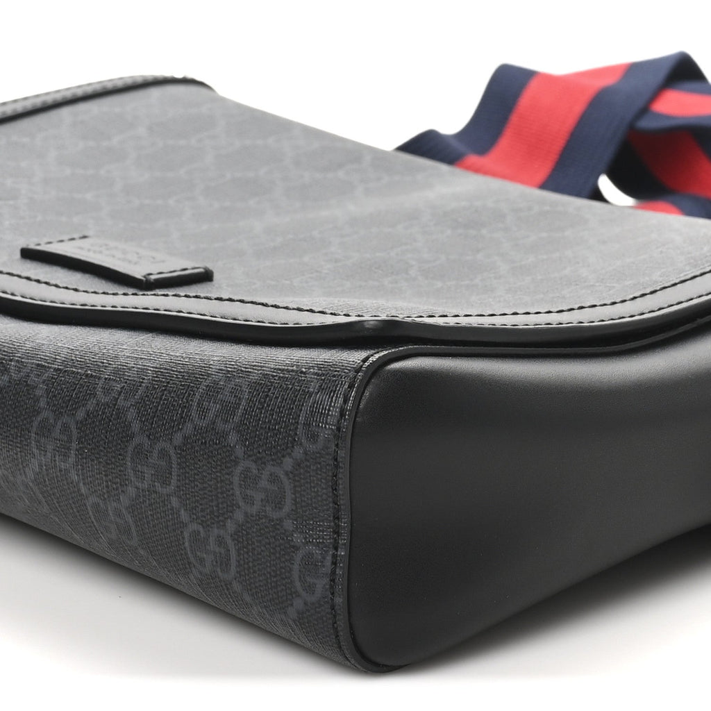 GG Supreme Monogram Appia Calfskin Web Crossbody Bag Black Grey