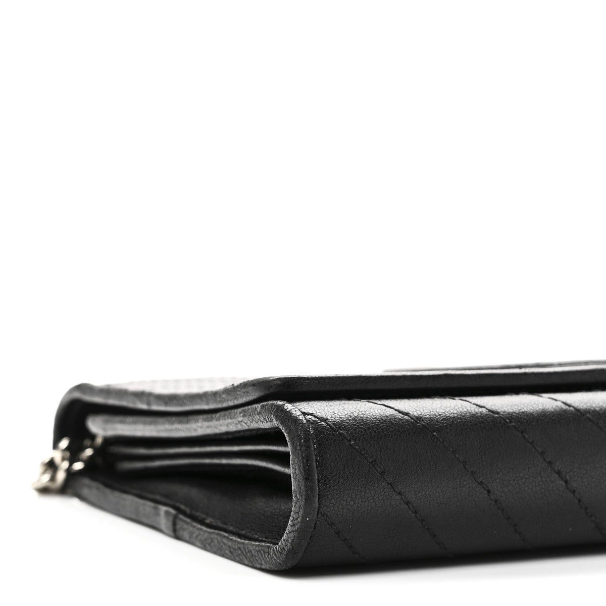 Sakai Be Green Calfskin Diagonal Stitched Blondie Wallet on Chain Black