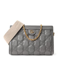 Calfskin GG Matelasse Small Slim Chain Shoulder Bag Dusty Grey Natural