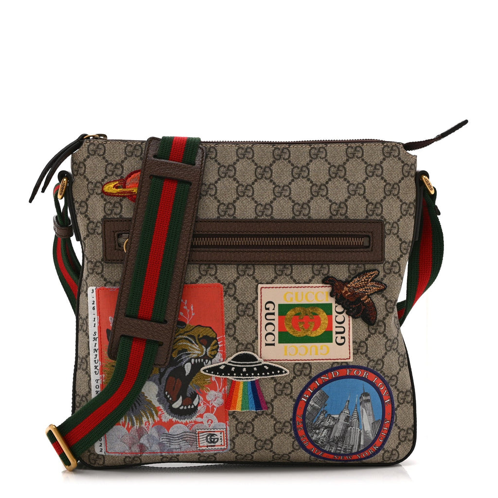 Soft GG Supreme Monogram Courrier Web Medium Flat Messenger Bag Beige New Acero Multicolor