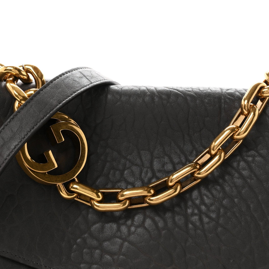 Grained Lambskin Large Chain Shoulder Bag Grey