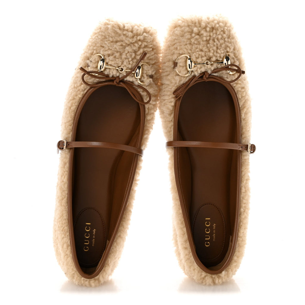 Shearling Horsebit Ballet Flats 38.5 Beige