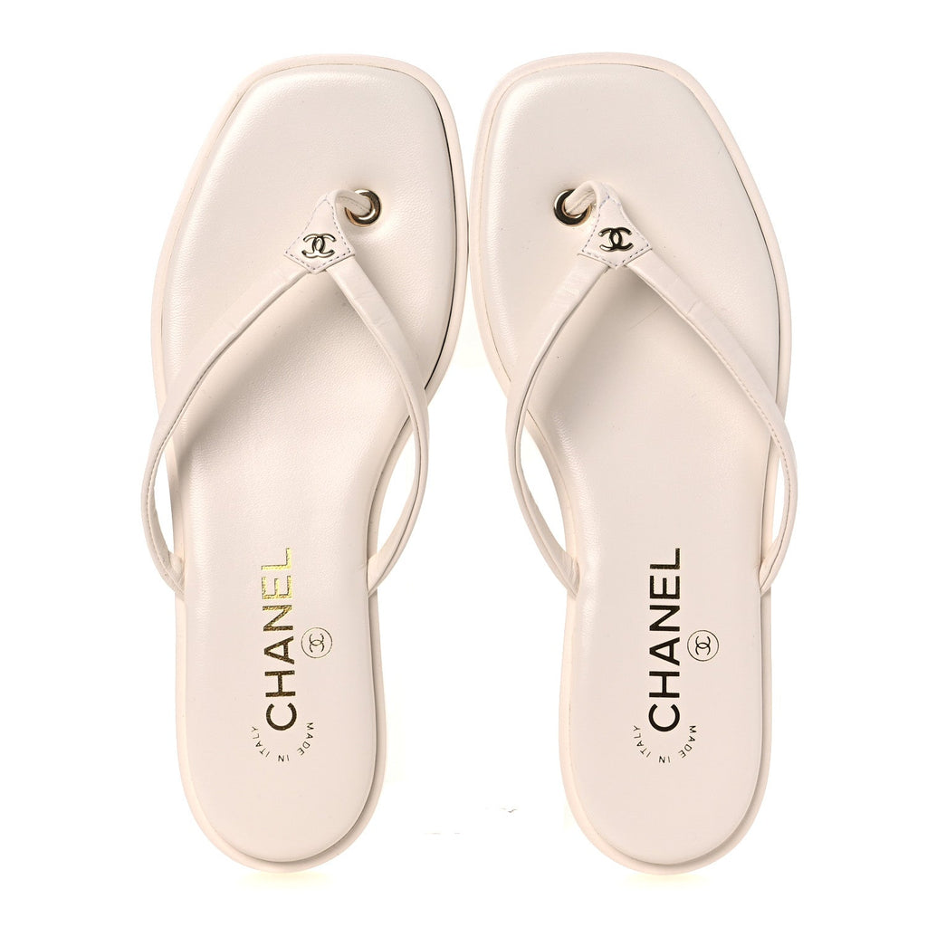 Goatskin CC Times Square Thong Sandals 38 Beige