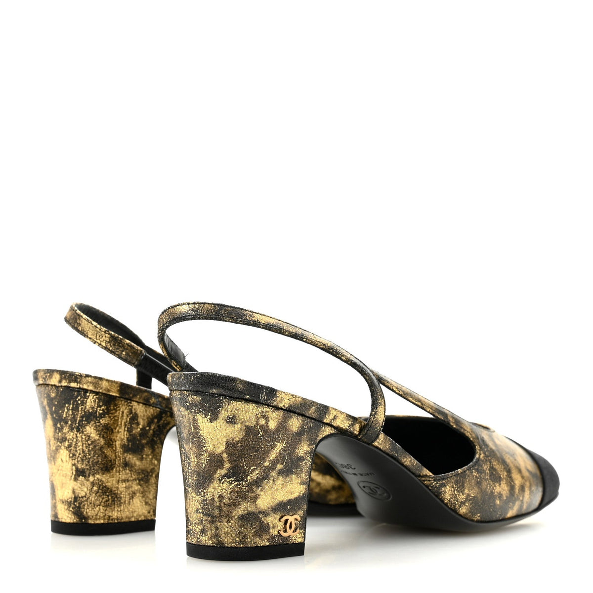 Laminated Lambskin Grosgrain Cap Toe CC Slingback Pumps 38 Gold Black