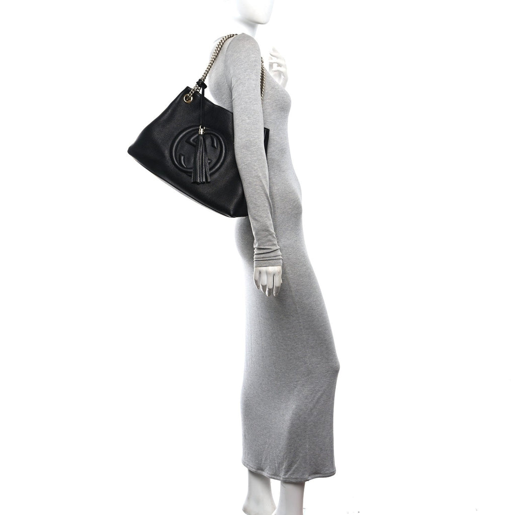 Pebbled Calfskin Medium Soho Chain Shoulder Bag Black