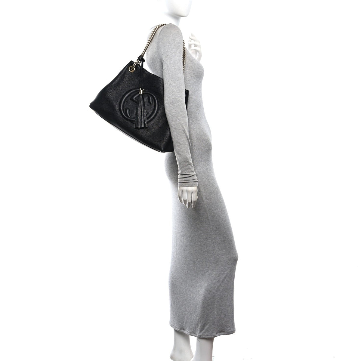 Pebbled Calfskin Medium Soho Chain Shoulder Bag Black