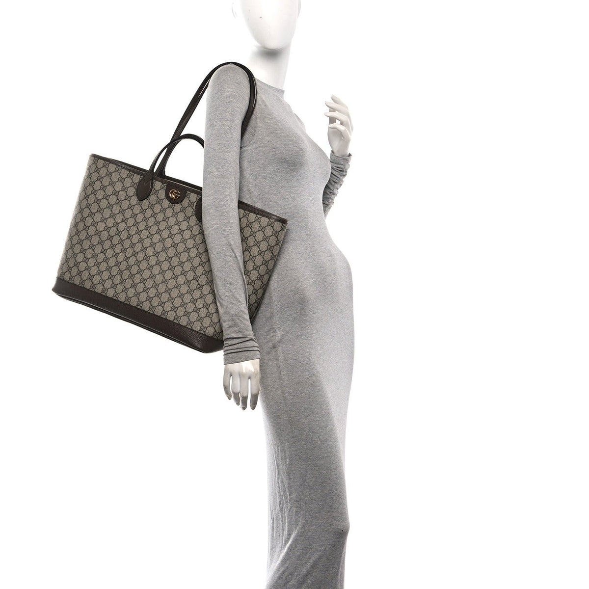 GG Supreme Monogram Textured Calfskin Medium Ophidia Shoulder Tote Bag Beige Ebony New Acero