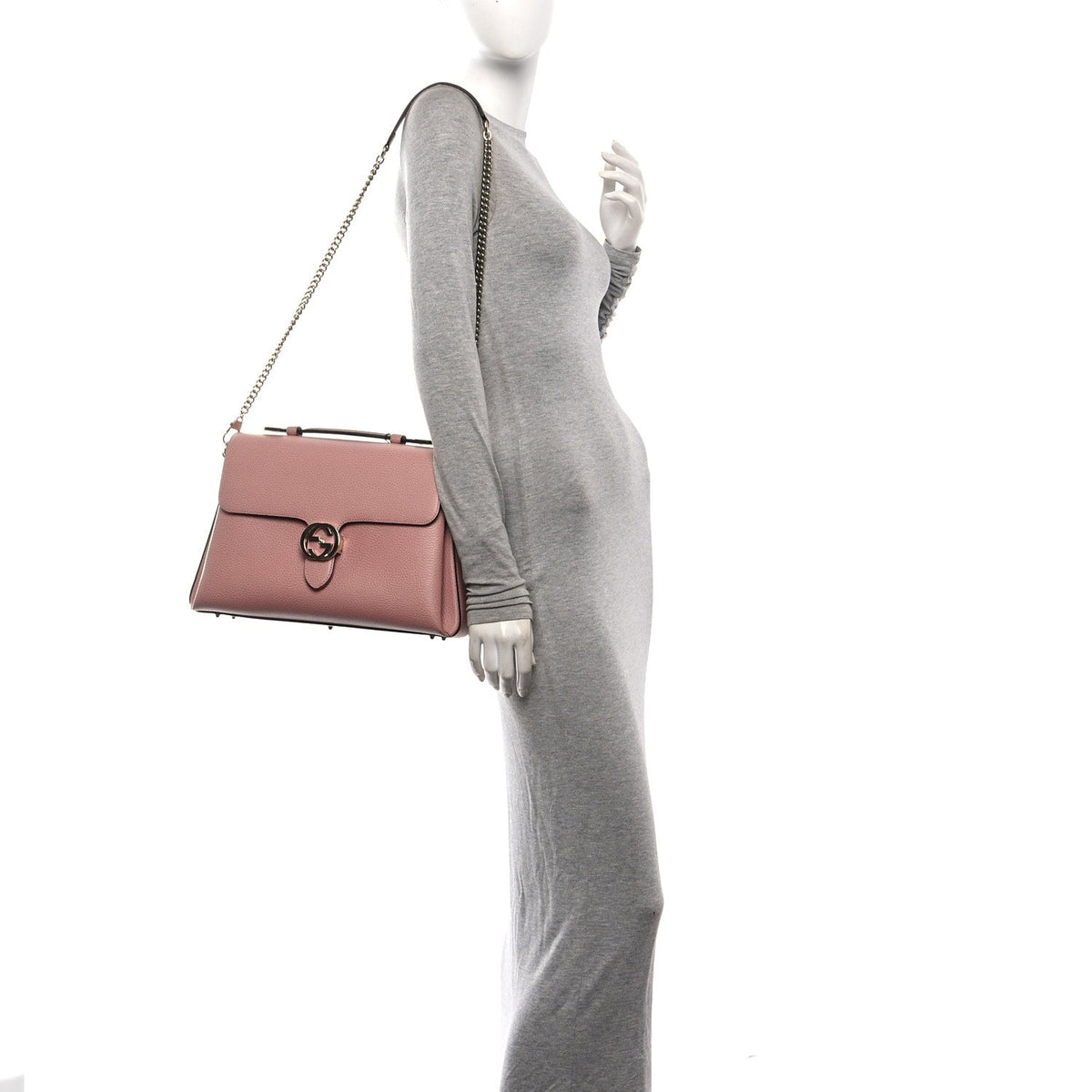 Dollar Calfskin Medium Interlocking G Top Handle Shoulder Bag Soft Pink