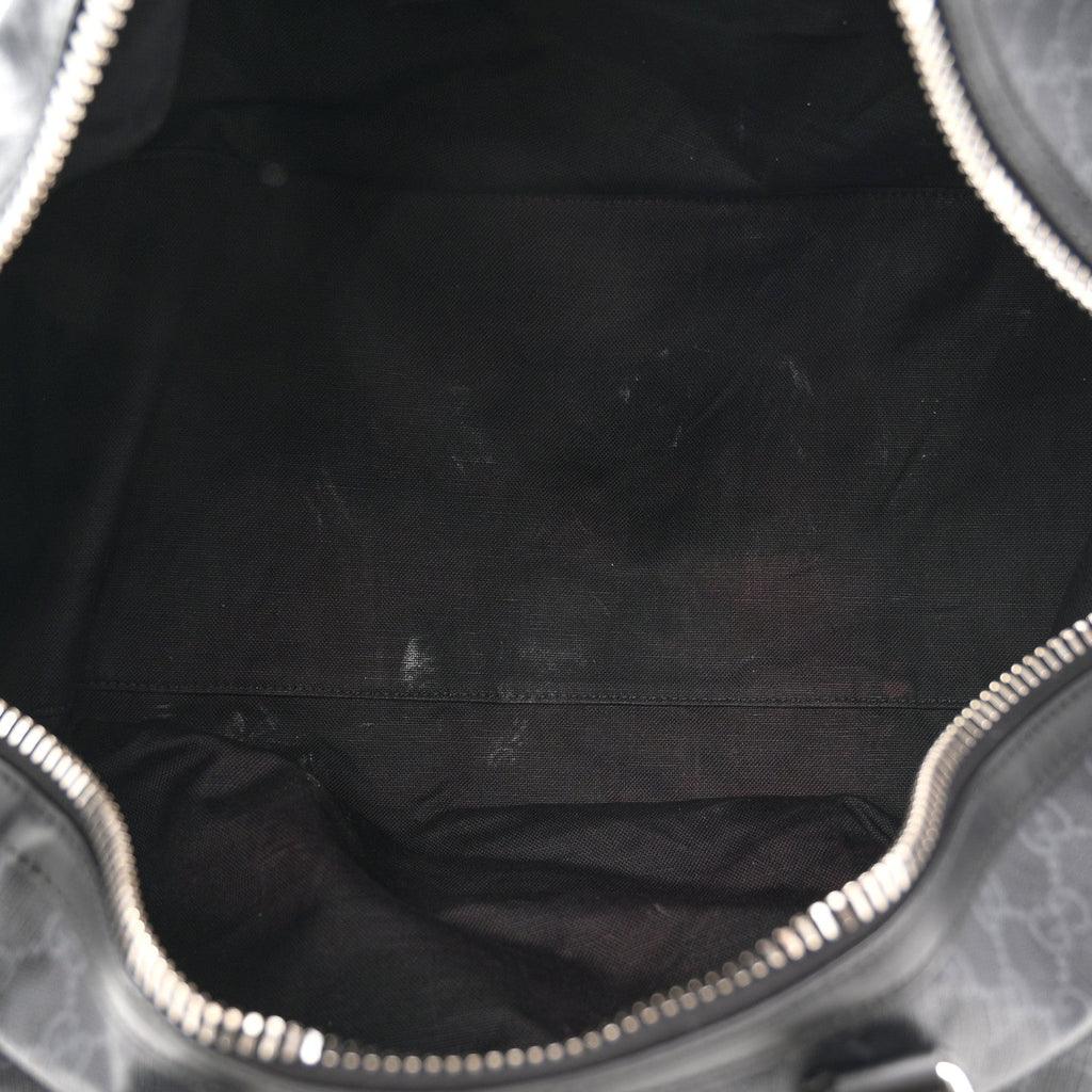 Soft GG Supreme Monogram Appia Calfskin Web Large Carry On Duffle Bag Black Grey