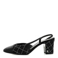 Suede Crystal Grosgrain Cap Toe CC Slingback Pumps 38 Black Silver