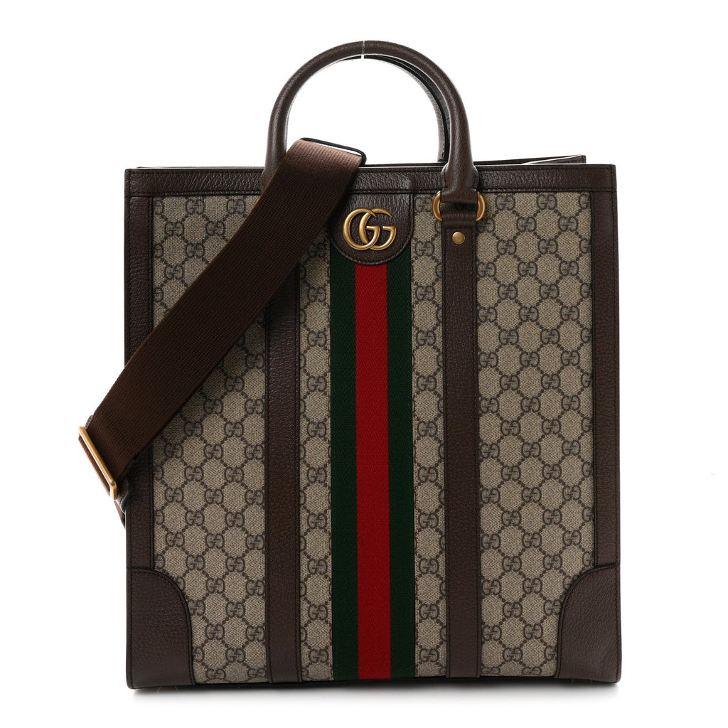 GG Supreme Monogram Web Textured Dollar Calfskin Medium Ophidia Tote Brown