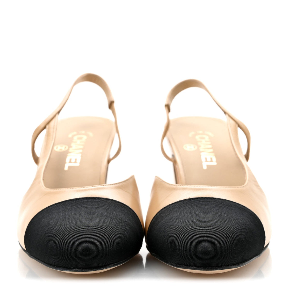 Goatskin Grosgrain Cap Toe CC Slingback Pumps 41 Beige Black