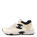 Mesh Suede Calfskin Grained Calfskin Womens CC Sneakers 39.5 White Black