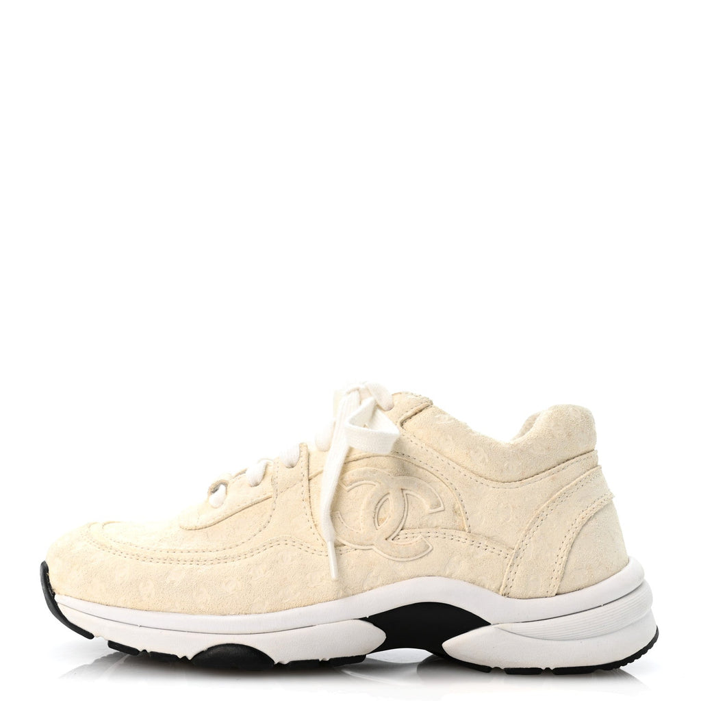 Nylon Suede Calfskin Printed CC Sneakers 37 White