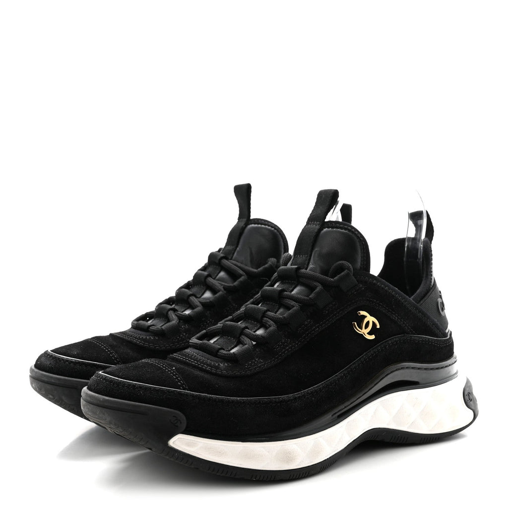Suede Calfskin Nylon Grosgrain CC Sneakers 37 Black