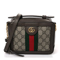 GG Supreme Monogram Mini Ophidia Top Handle Shoulder Bag Brown