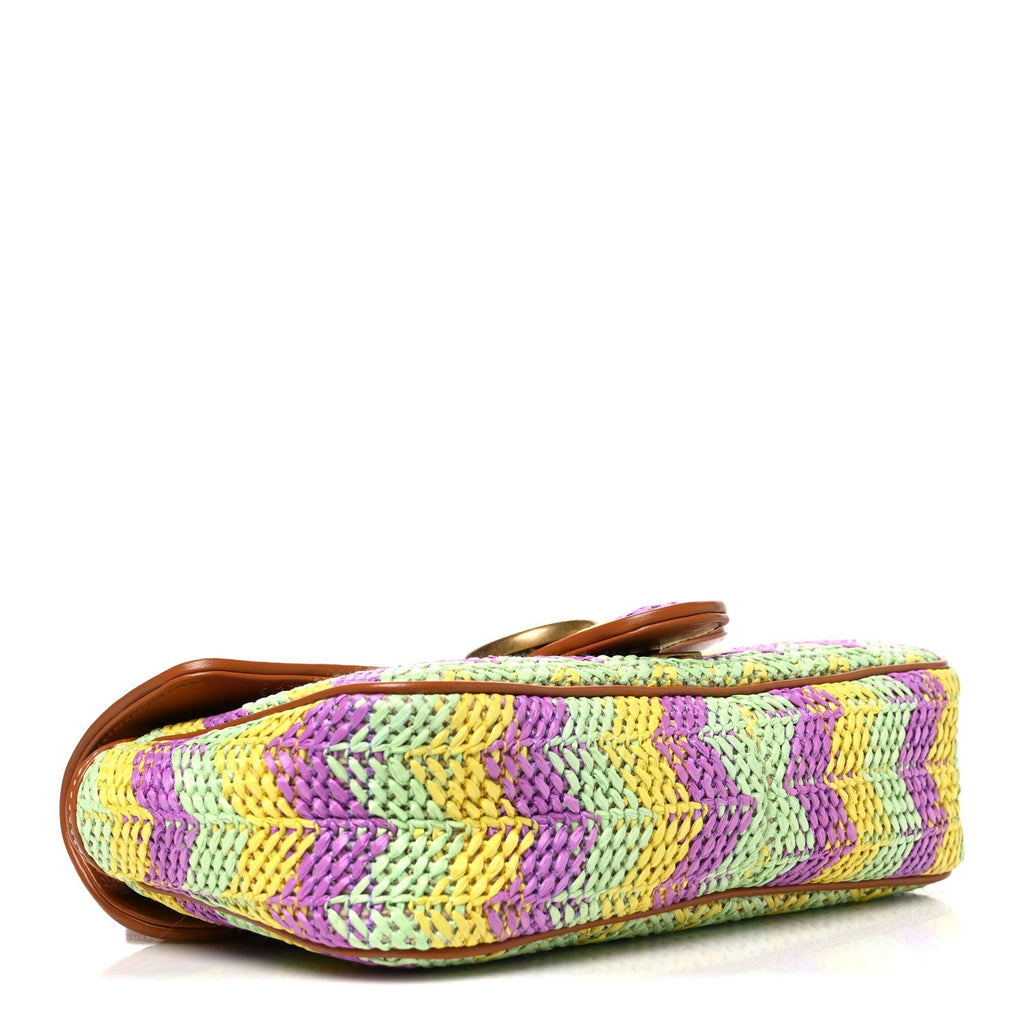 Calfskin Raffia Woven Small GG Marmont Shoulder Bag Multicolor