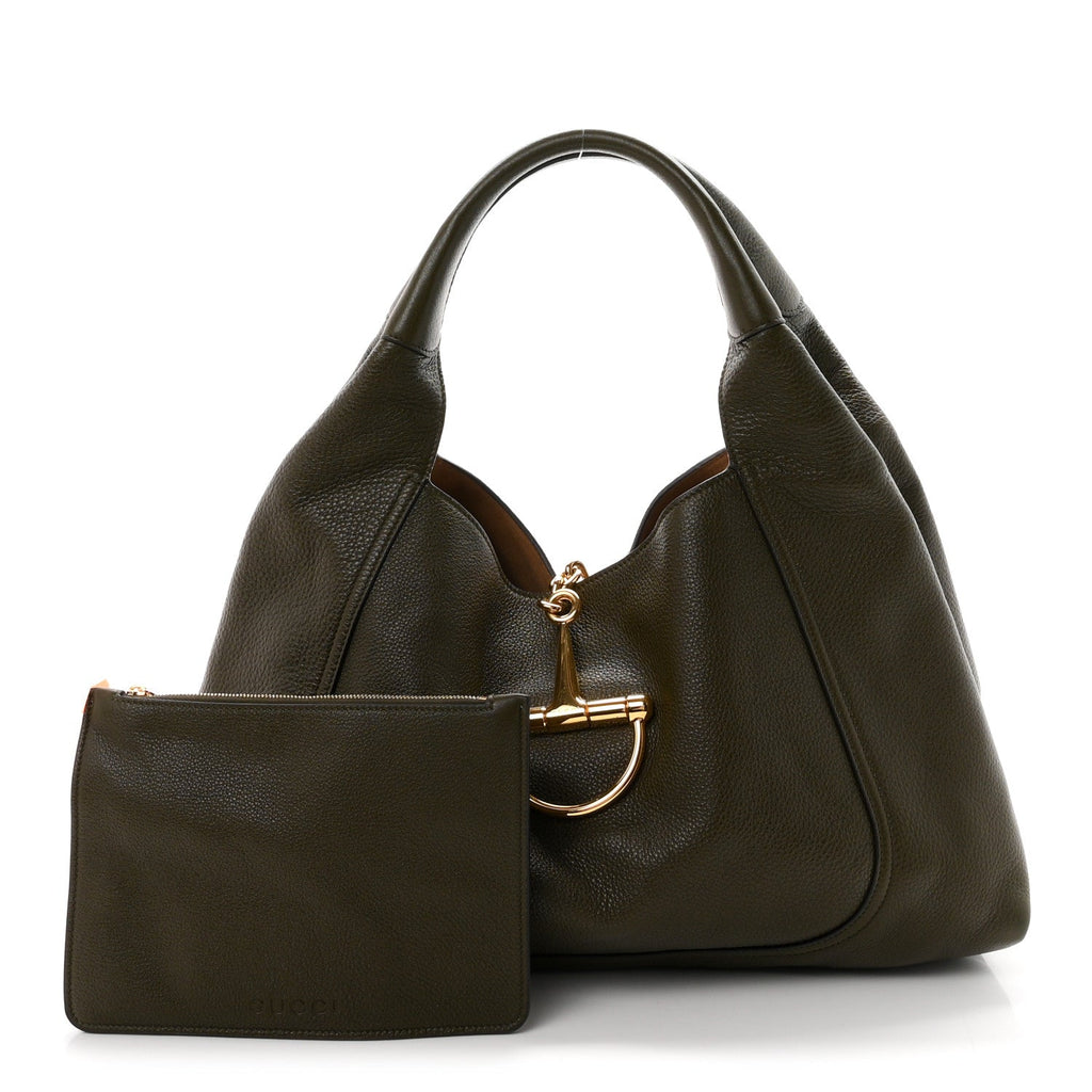 Grained Calfskin Softbit Maxi Shoulder Bag Forest Green