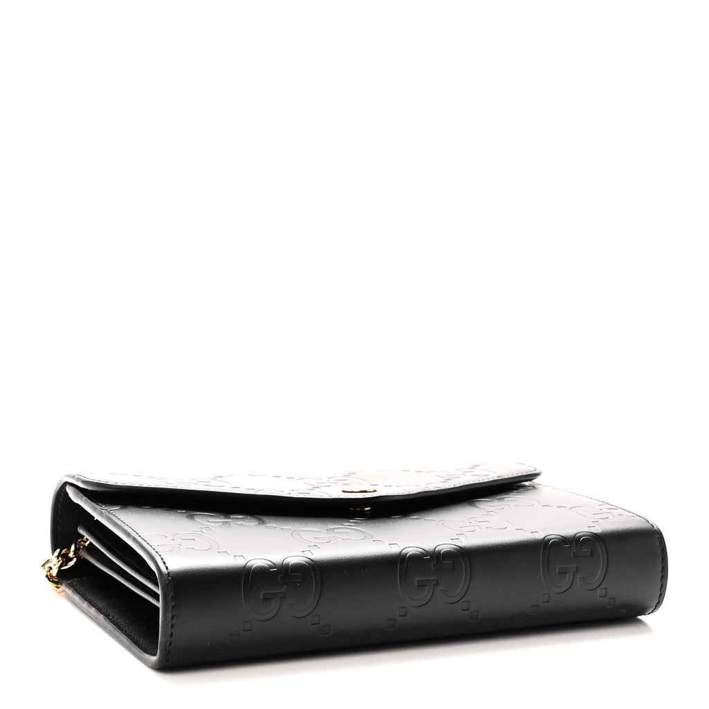 Calfskin GG Debossed Chain Wallet Black