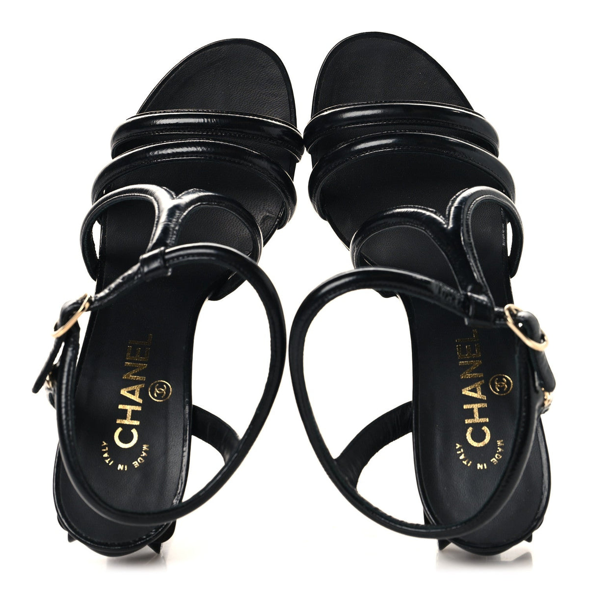 Patent Crumpled Calfskin Parthenon Platform Sandals 39.5 Black