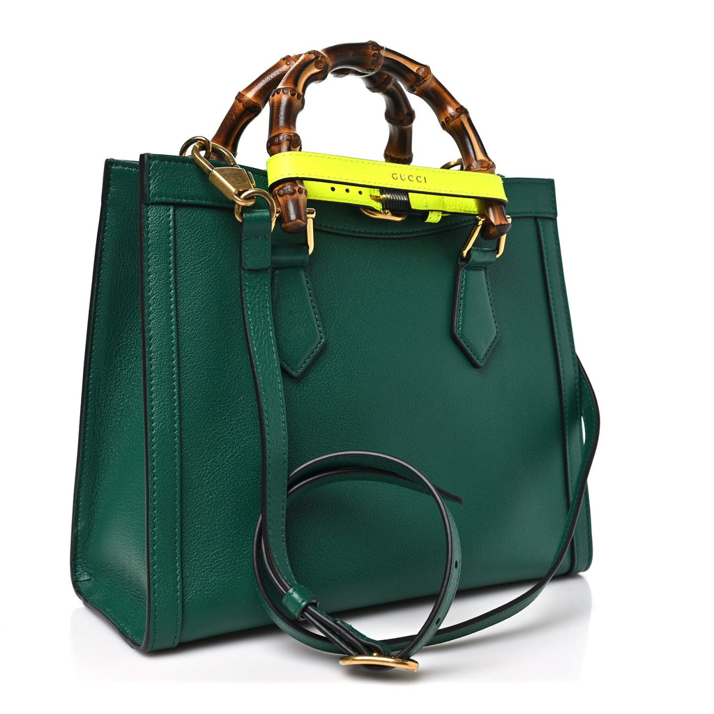 Wonka Grain Calfskin Small Diana Tote Bag Green Yellow Fluo