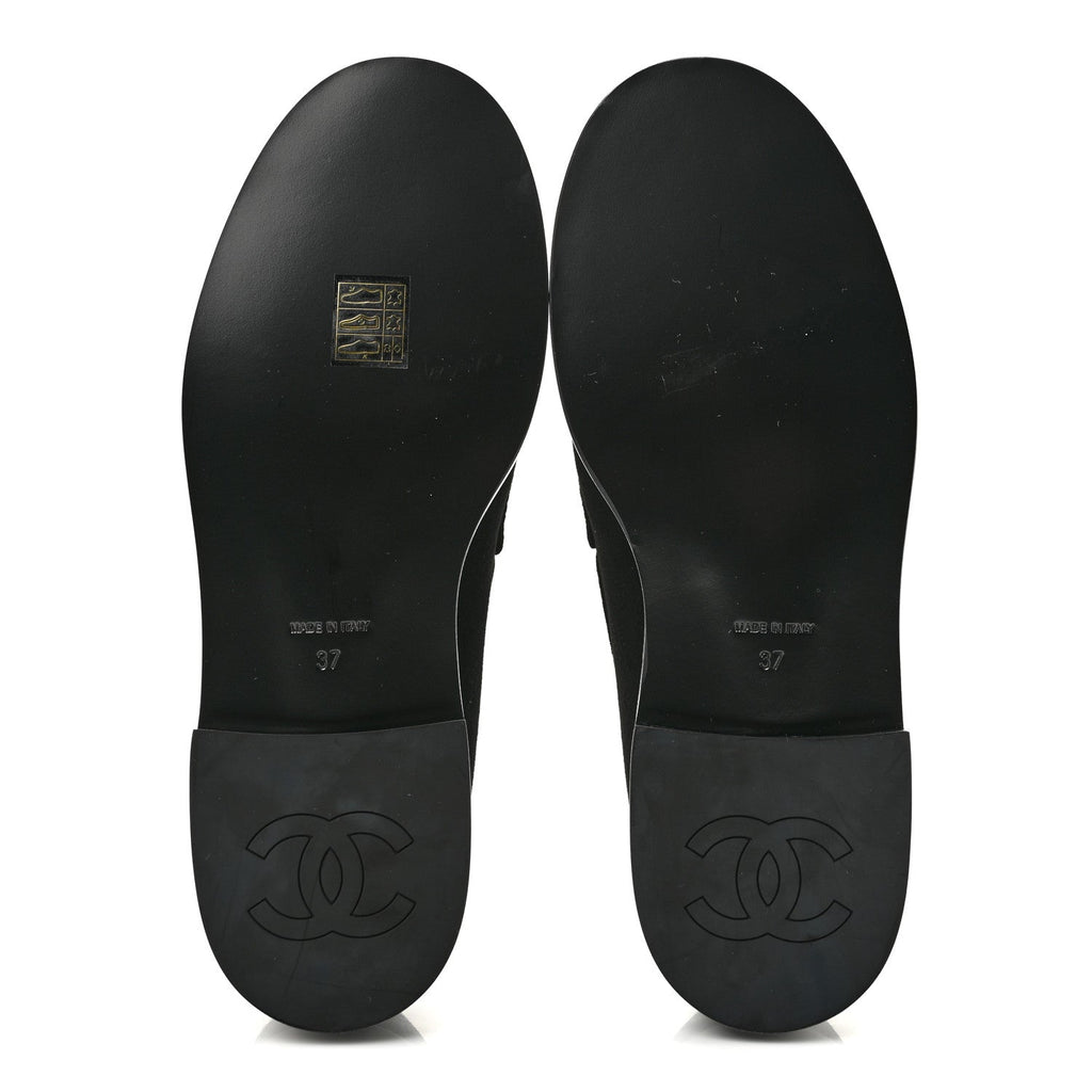 Suede Kidskin Crystal CC Loafers 37 Black