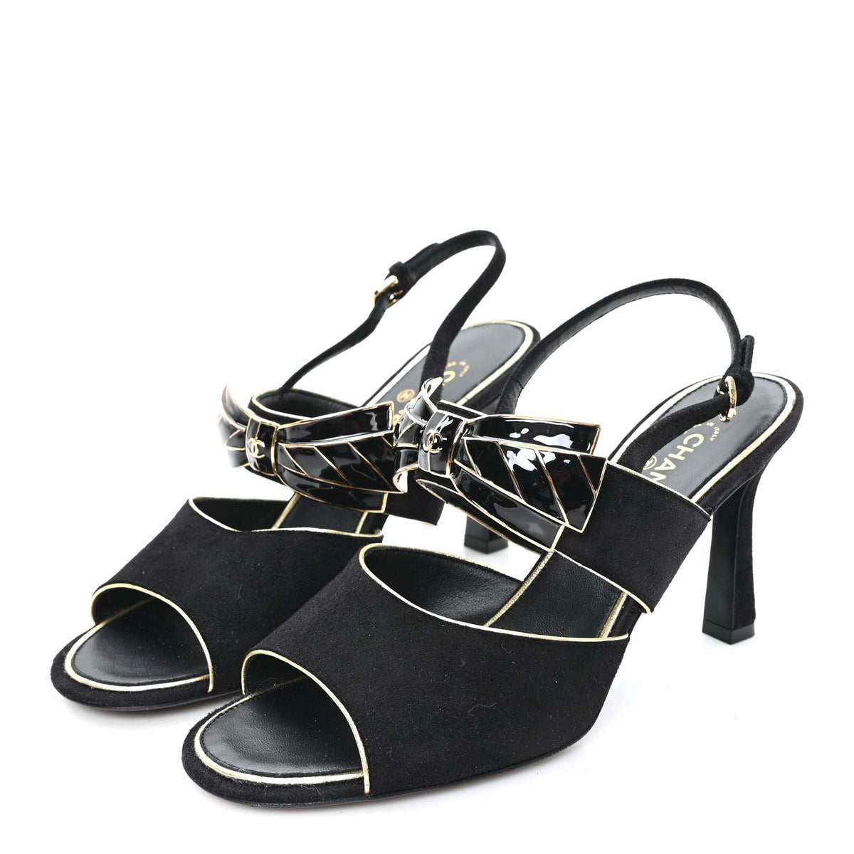 Suede CC Bow Slingback Pumps 37.5 Black Gold