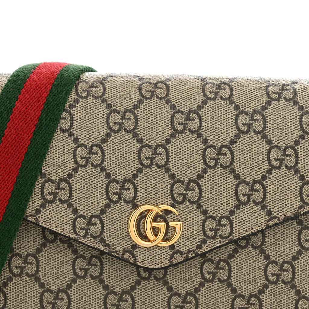 GG Supreme Monogram Textured Dollar Calfskin Web Mini Ophidia Envelope Shoulder Bag Beige Ebony