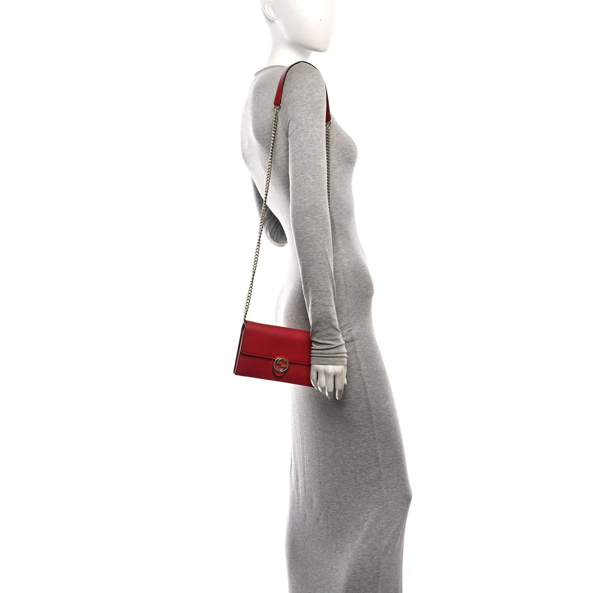 Dollar Calfskin Interlocking G Chain Wallet Red
