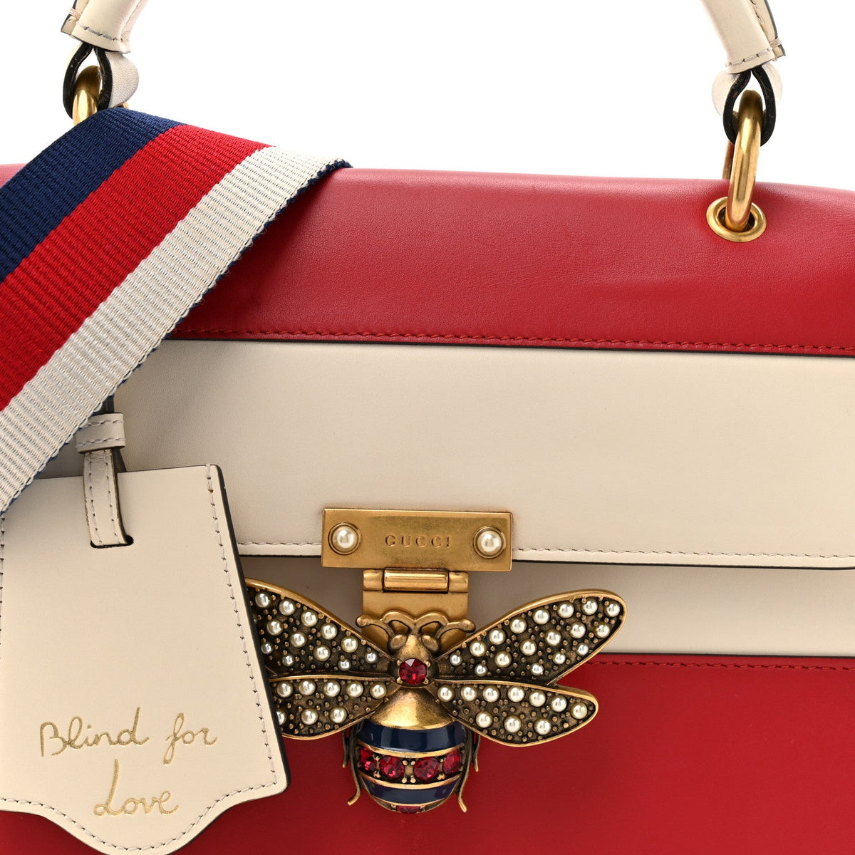Calfskin Sylvie Web Small Queen Margaret Top Handle Bag Hibiscus Red Mystic White
