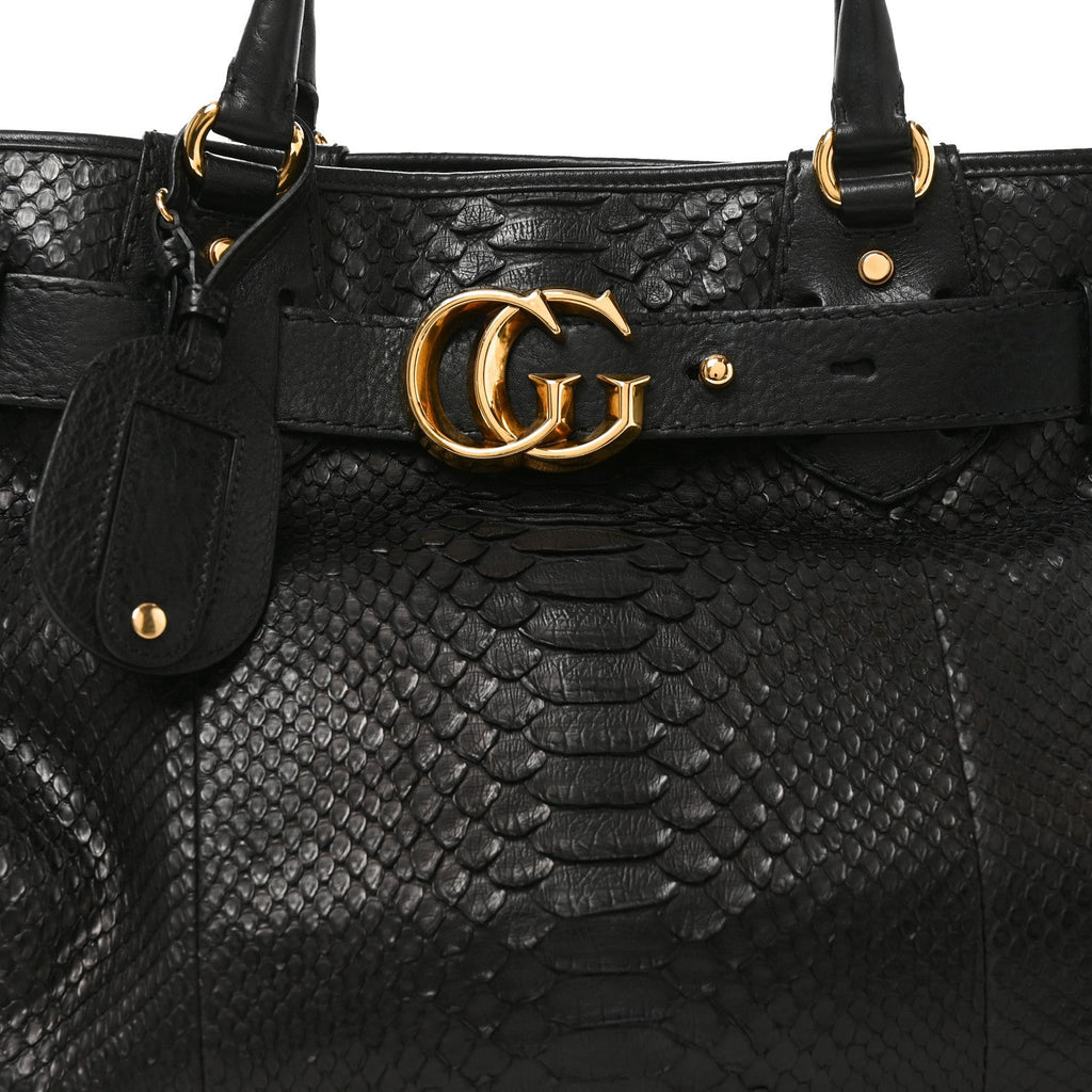 Snakeskin Large GG Running Tote Black