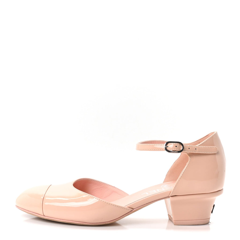 Patent Calfskin Cap Toe Slingback Pumps 35.5 Light Pink
