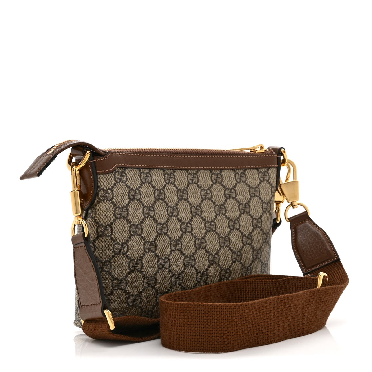 GG Supreme Monogram Azalea Calfskin Small Retro Interlocking G Wristlet Messenger Bag Beige Ebony Brown Sugar
