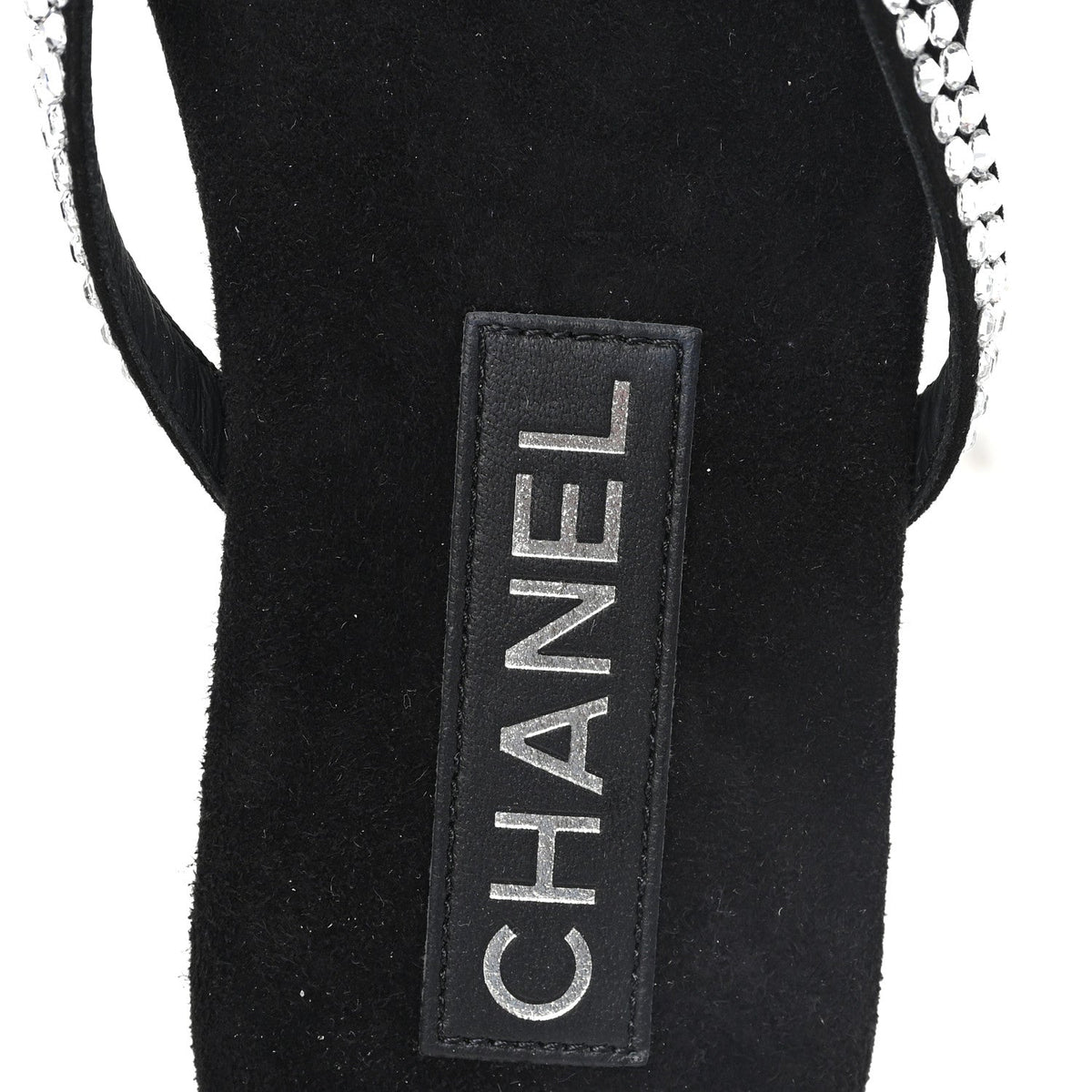 Suede Kidskin Strass CC Thong Sandals 36 Black