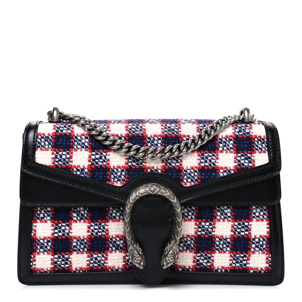Vintage Tweed Check Small Dionysus Shoulder Bag White Hibiscus Red Marine