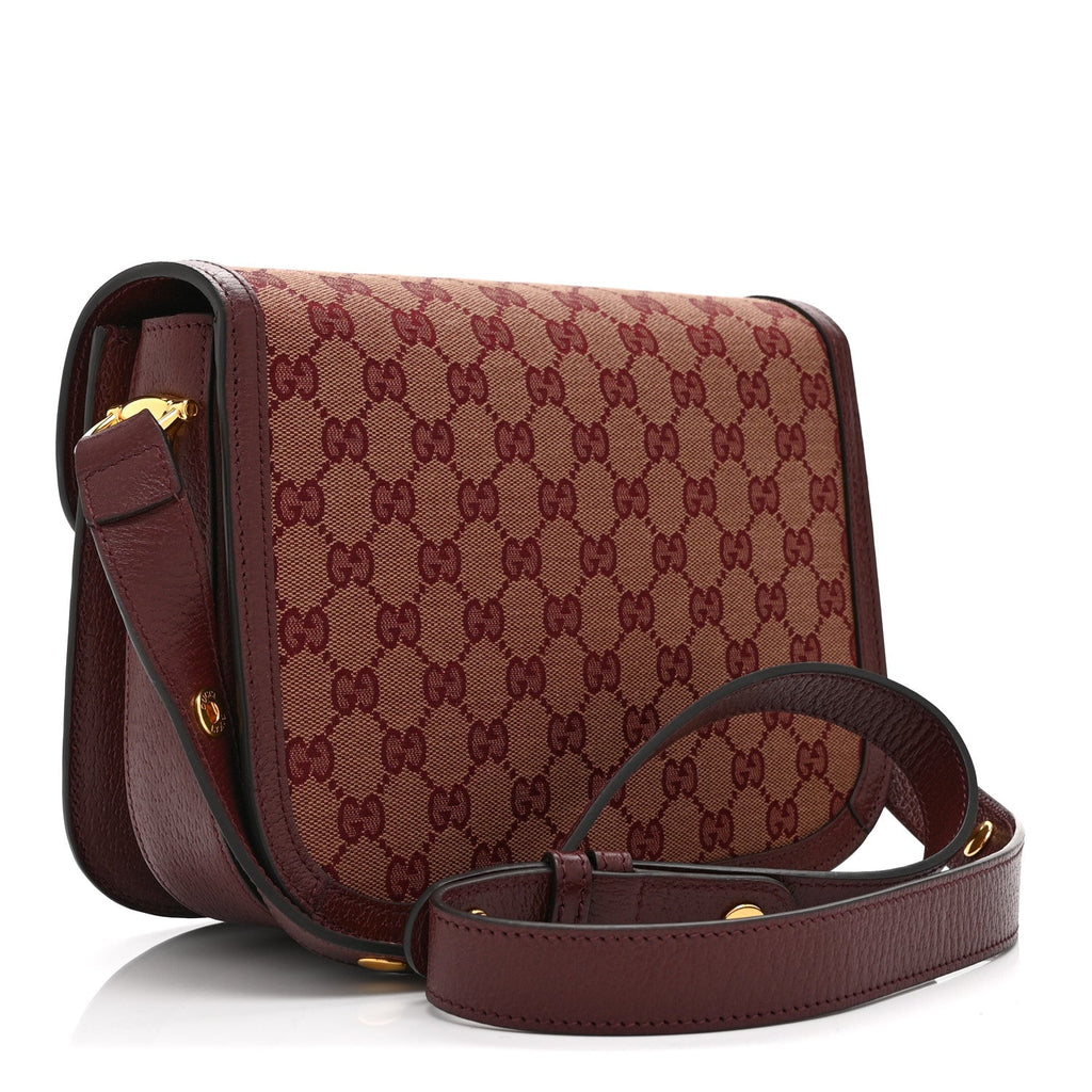 Monogram Textured Dollar Calfskin Horsebit 1955 Shoulder Bag Sahara Rubino Chardonnay