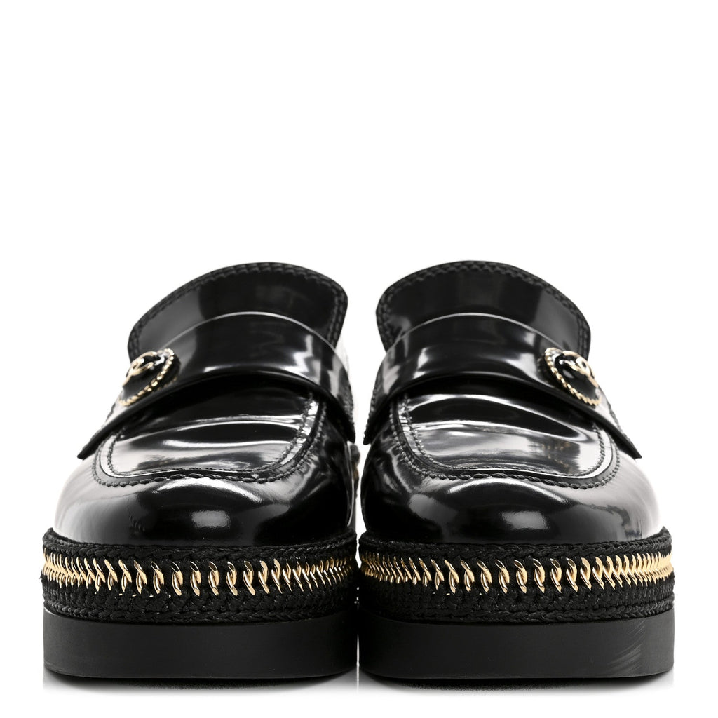 Shiny Calfskin Platform Loafers 37 Black